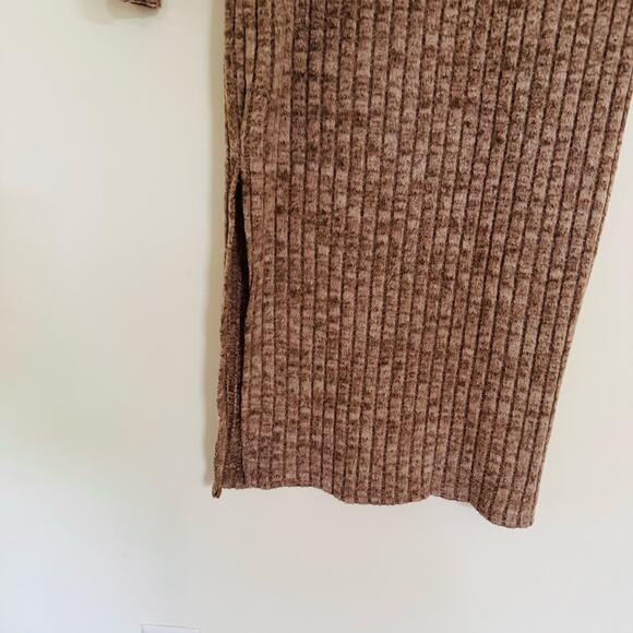 Shein Womens Ribbed Scoop Neck Midi Split Thigh Bodycon Brown Dress Sz XS - Picture 7 of 9
